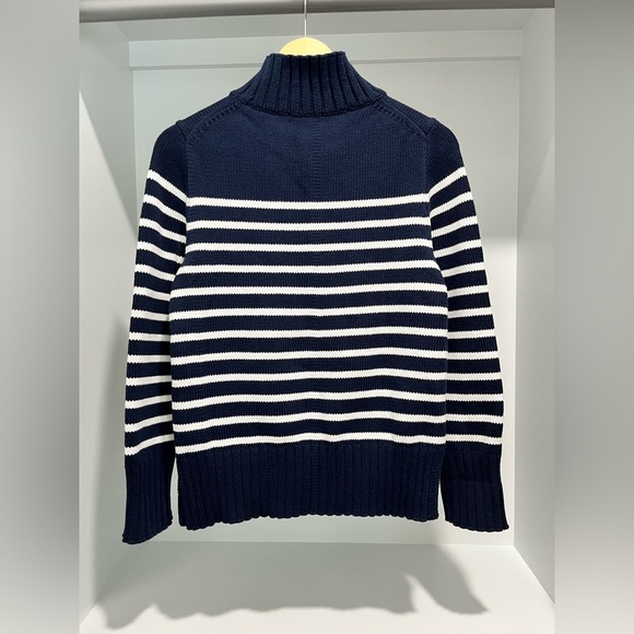 J crew Cotton turtleneck knit sweater in navy ivory stripe NEW size XS - Picture 5 of 11